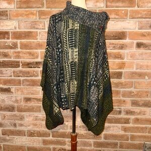 Free People Textured Knit Sweater in Green and Blue
